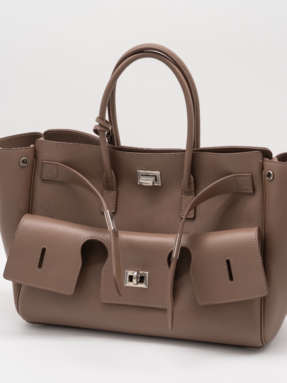 BALENCIAGA Small Bel Air Carry All Bag Dark Taupe Smooth Calfskin